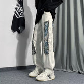 Men Jeans Patchwork Stitching Jeans Loose Straight Trousers